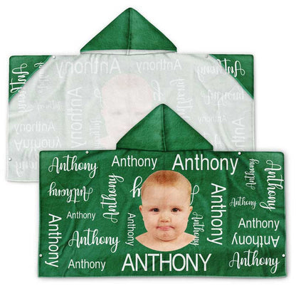 Custom Photo Pattern Name Traveling Beach Poolside Swimming Picnic - Personalized Hooded Beach Towel