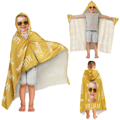 Custom Photo Pattern Name Traveling Beach Poolside Swimming Picnic - Personalized Hooded Beach Towel