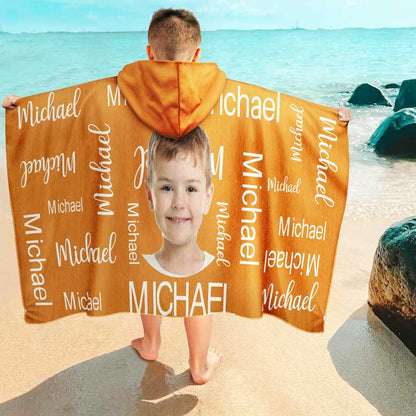 Custom Photo Pattern Name Traveling Beach Poolside Swimming Picnic - Personalized Hooded Beach Towel