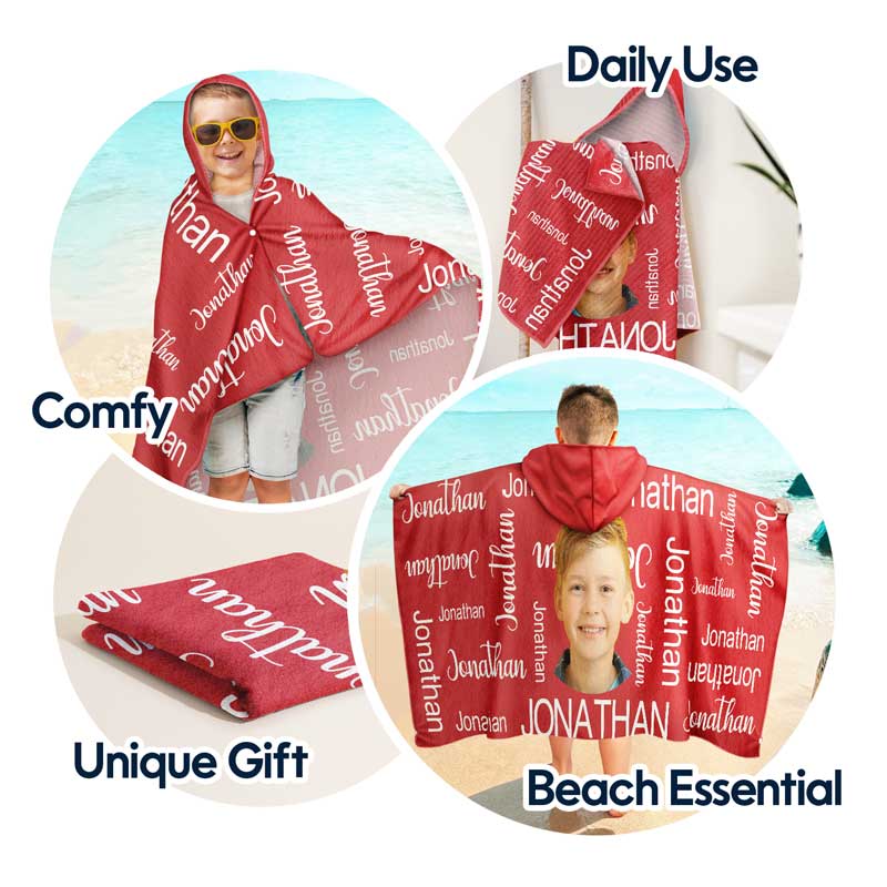 Custom Photo Pattern Name Traveling Beach Poolside Swimming Picnic - Personalized Hooded Beach Towel