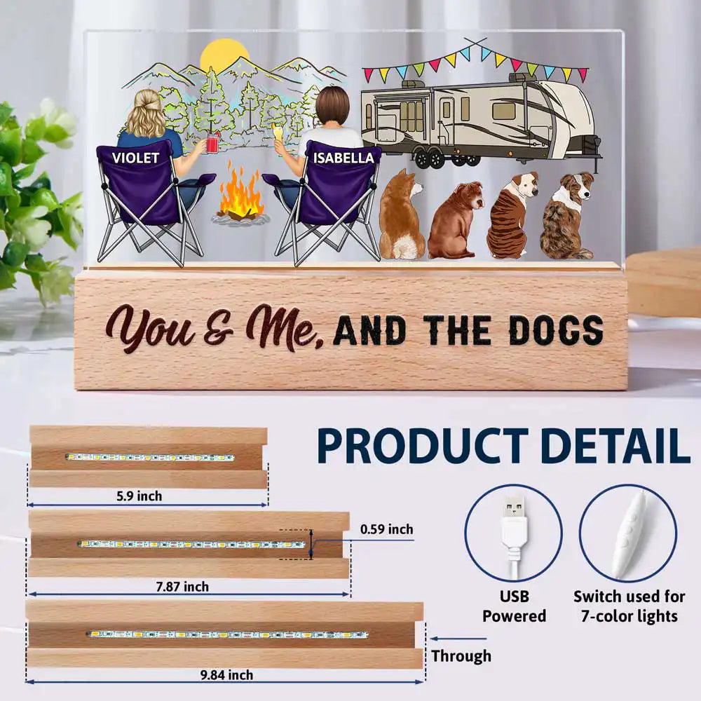 Home Is Where We Park It You And Me And The Dogs Happy Camper Couple - Personalized Rectangle LED Light