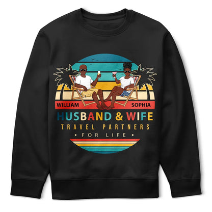 Husband And Wife Travel Partners For Life Retro Beach Family Couple - Personalized T Shirt