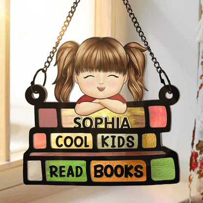 Cool Kids Read Books Reading Classroom Decor - Personalized Window Hanging Suncatcher Ornament