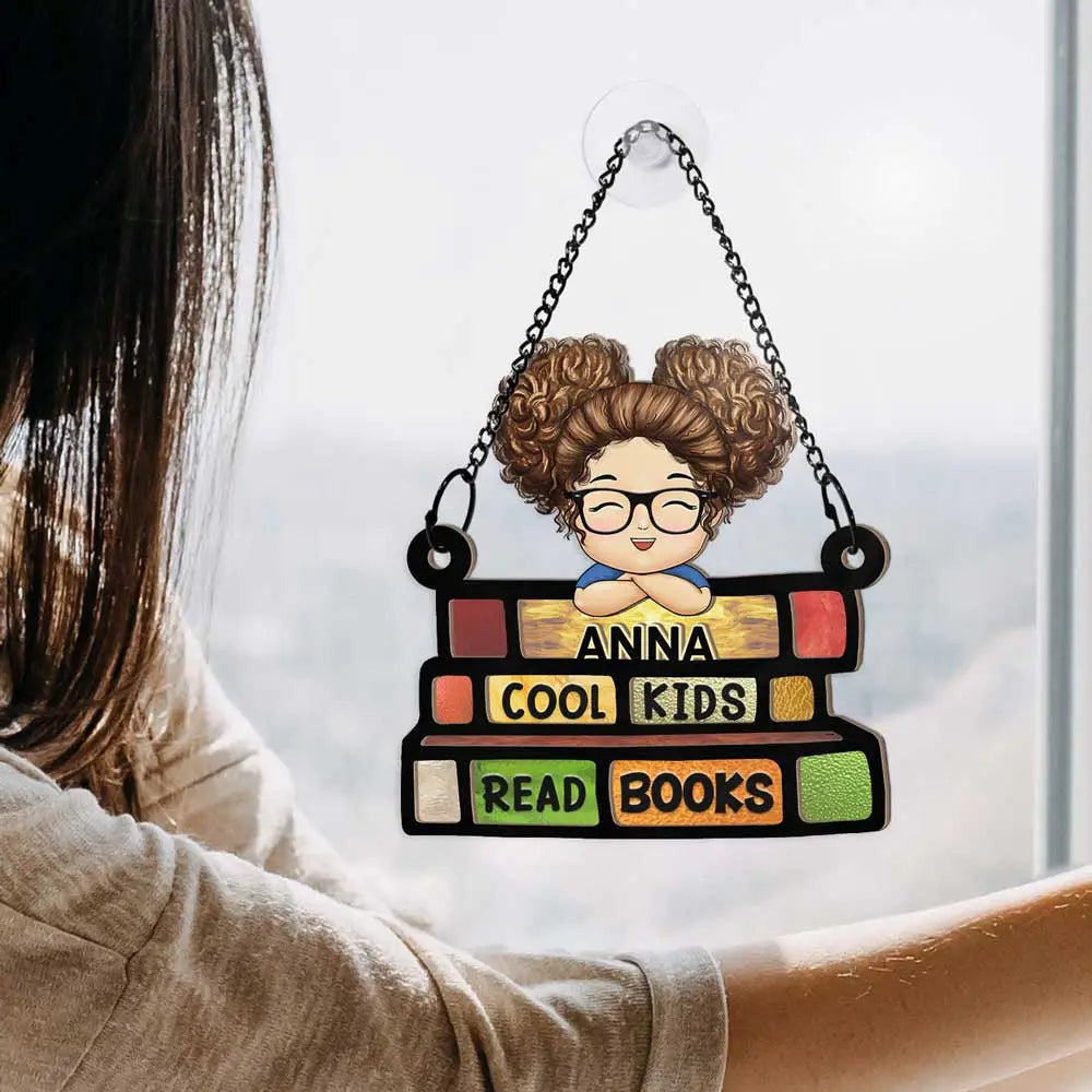 Cool Kids Read Books Reading Classroom Decor - Personalized Window Hanging Suncatcher Ornament