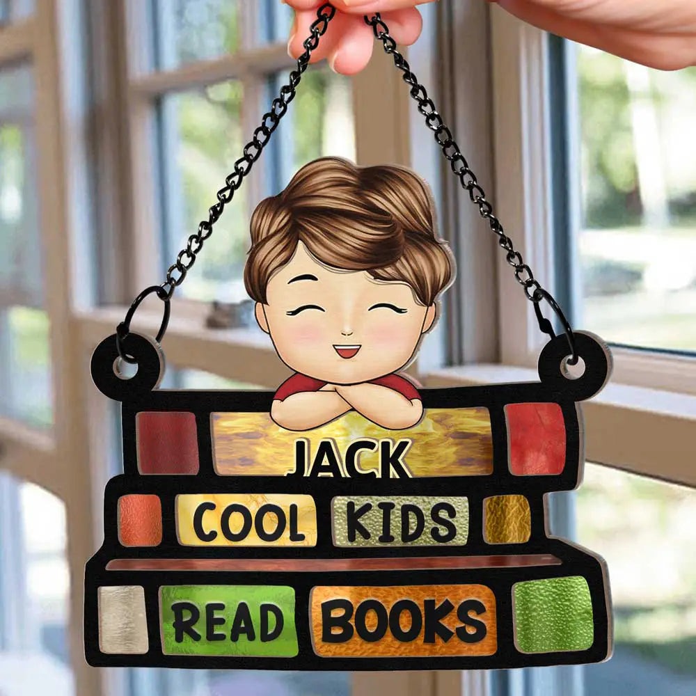 Cool Kids Read Books Reading Classroom Decor - Personalized Window Hanging Suncatcher Ornament