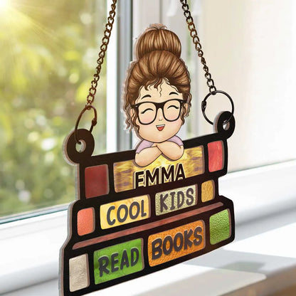 Cool Kids Read Books Reading Classroom Decor - Personalized Window Hanging Suncatcher Ornament