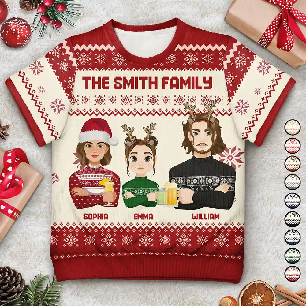 Christmas Gift For Family, Sibling, Friend Flat Art - Personalized Short Sleeve Sweater