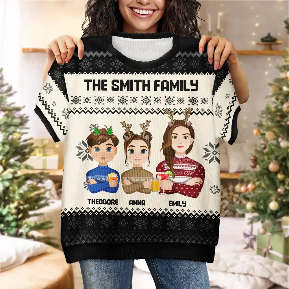 Christmas Gift For Family, Sibling, Friend Flat Art - Personalized Short Sleeve Sweater