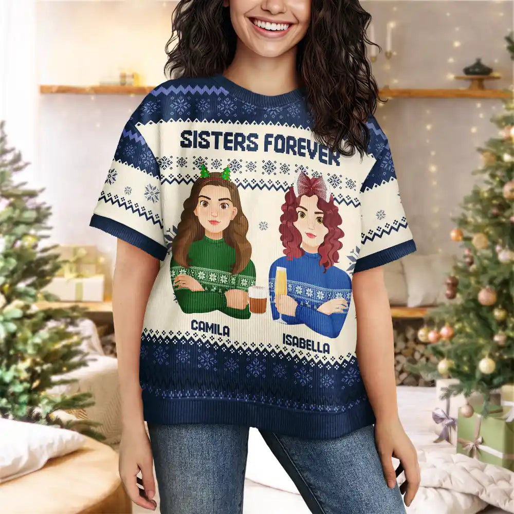 Christmas Gift For Family, Sibling, Friend Flat Art - Personalized Short Sleeve Sweater