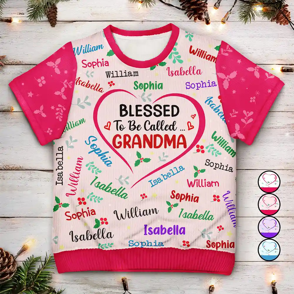 Christmas,Gift For Grandma,Continue Shopping,Happy - Blessed To Be Called Grandma Nana Grandkid Names - Personalized Short Sleeve Sweater