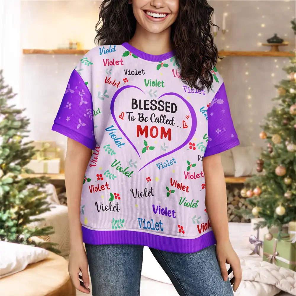 Christmas,Gift For Grandma,Continue Shopping,Happy - Blessed To Be Called Grandma Nana Grandkid Names - Personalized Short Sleeve Sweater