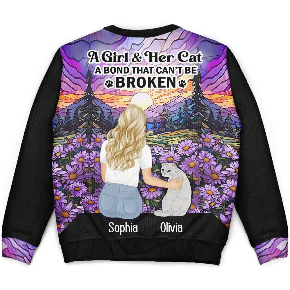 Flower Field A Girl And Her Dog And Cat - Personalized Unisex Ugly Sweater