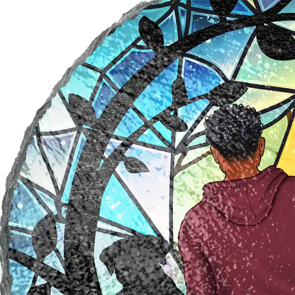 Flower Field A Girl And Her Dog And Cat - Personalized Circle Memorial Garden Stone