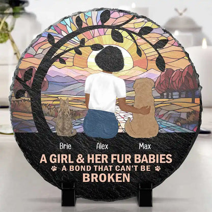 Flower Field A Girl And Her Dog And Cat - Personalized Circle Memorial Garden Stone
