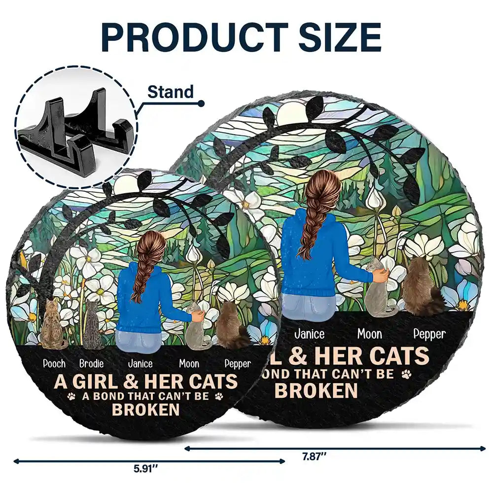 Flower Field A Girl And Her Dog And Cat - Personalized Circle Memorial Garden Stone