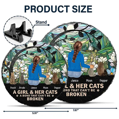 Flower Field A Girl And Her Dog And Cat - Personalized Circle Memorial Garden Stone