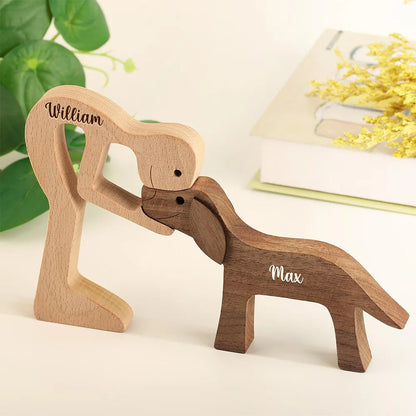 Custom Name Wooden Pet Carvings Carved Wood Decor Dog Lover - Personalized Wood Sculpture Table Ornament