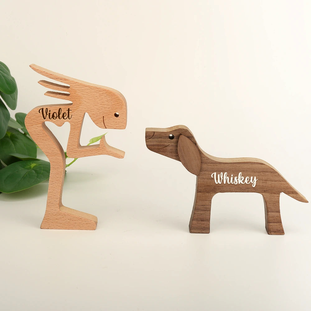 Custom Name Wooden Pet Carvings Carved Wood Decor Dog Lover - Personalized Wood Sculpture Table Ornament