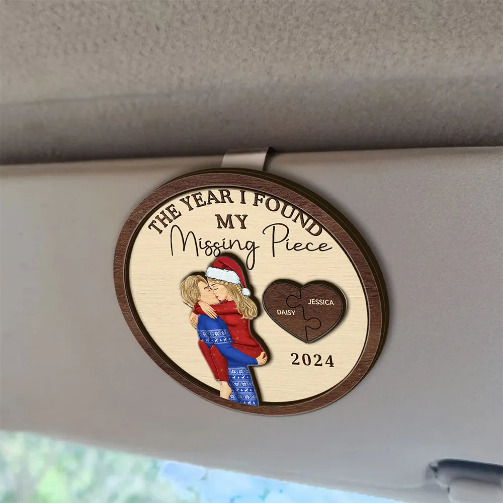 The Year I Found My Missing Piece Kissing Couples - Personalized Custom Shaped Car Visor Clip