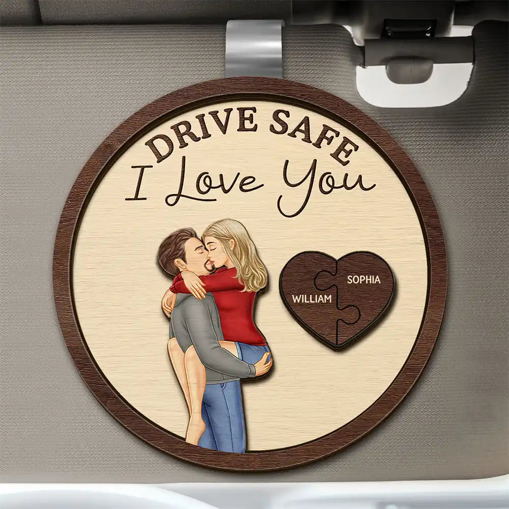 Drive Safe I Love You Kissing Couples - Personalized Custom Shaped Car Visor Clip