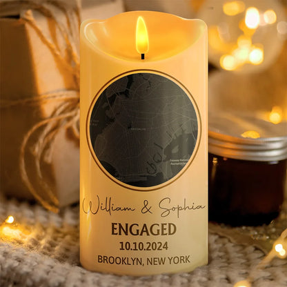 Location Map Married Engaged Couples - Personalized Flameless LED Candle