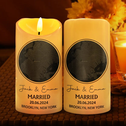 Location Map Married Engaged Couples - Personalized Flameless LED Candle