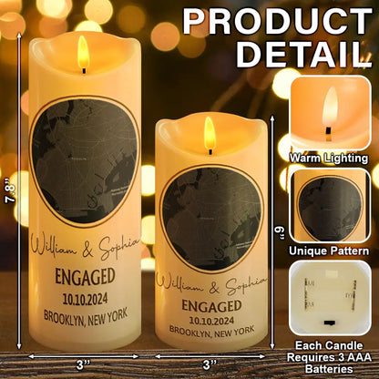 Location Map Married Engaged Couples - Personalized Flameless LED Candle