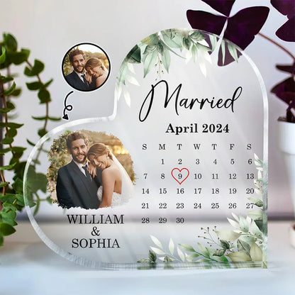 Custom Photo Calendar Married Engaged Couples - Personalized Heart Shaped Acrylic Plaque