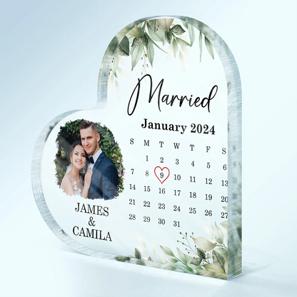 Custom Photo Calendar Married Engaged Couples - Personalized Heart Shaped Acrylic Plaque