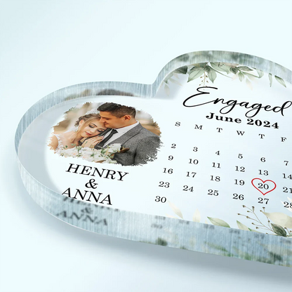 Custom Photo Calendar Married Engaged Couples - Personalized Heart Shaped Acrylic Plaque