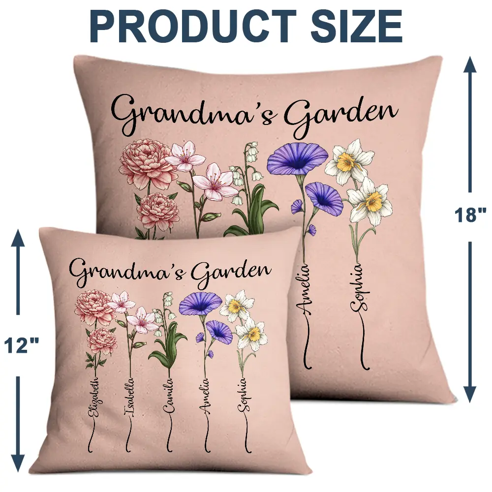 Grandma's Garden Birth Flower Bouquet - Personalized Pillow