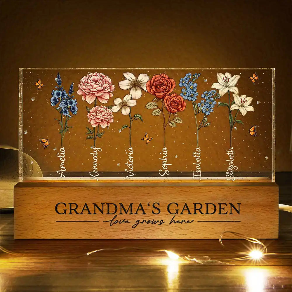 Grandma's Garden Birth Flowers - Personalized Rectangle LED Light