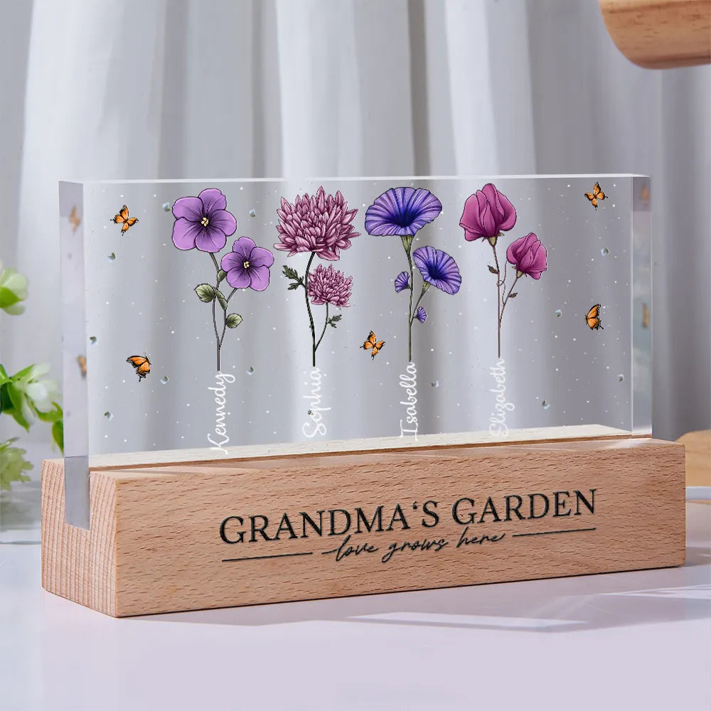 Grandma's Garden Birth Flowers - Personalized Rectangle LED Light