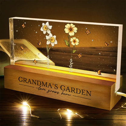 Grandma's Garden Birth Flowers - Personalized Rectangle LED Light