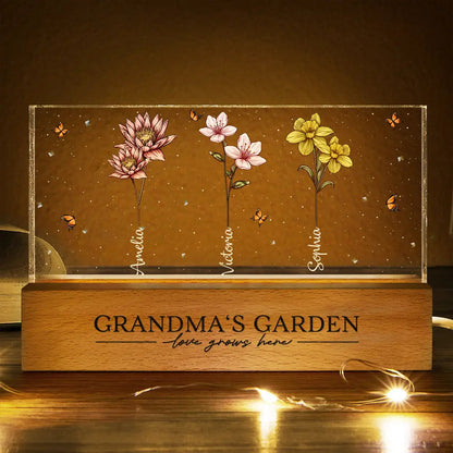 Grandma's Garden Birth Flowers - Personalized Rectangle LED Light