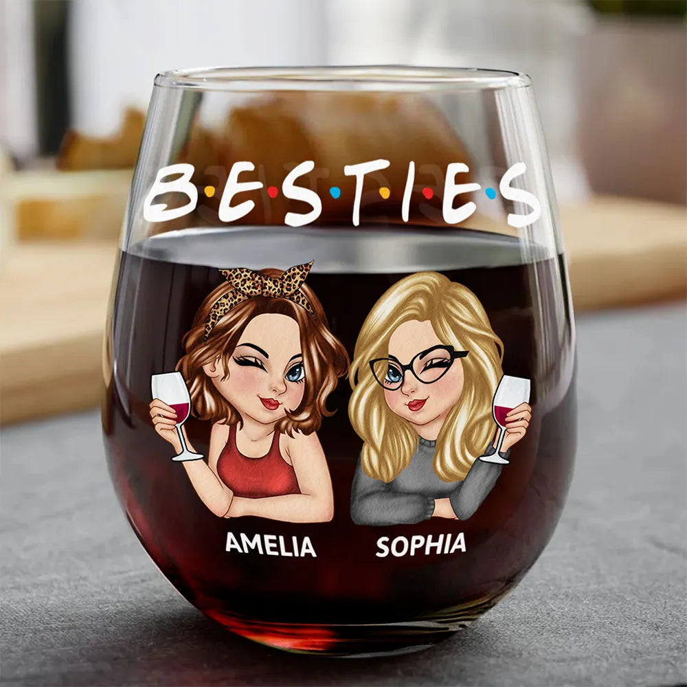 Besties Sisters Friends Turban Women - Personalized Stemless Wine Glass