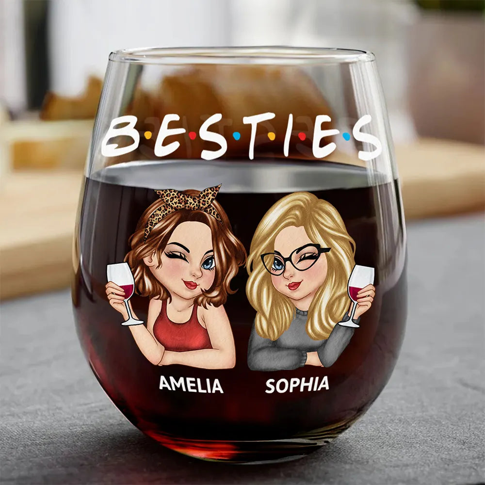 Gift For Bestie, Gifts For Colleagues, Gift For Sisters - Besties Sisters Friends Turban Women - Personalized Stemless Wine Glass