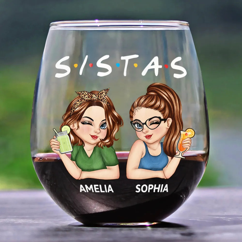 Gift For Bestie, Gifts For Colleagues, Gift For Sisters - Besties Sisters Friends Turban Women - Personalized Stemless Wine Glass