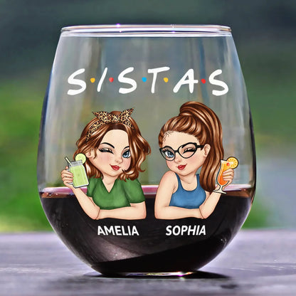 Gift For Bestie, Gifts For Colleagues, Gift For Sisters - Besties Sisters Friends Turban Women - Personalized Stemless Wine Glass