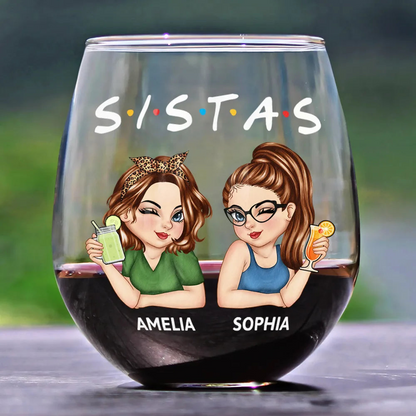 Besties Sisters Friends Turban Women - Personalized Stemless Wine Glass