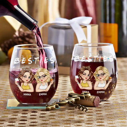 Besties Sisters Friends Turban Women - Personalized Stemless Wine Glass