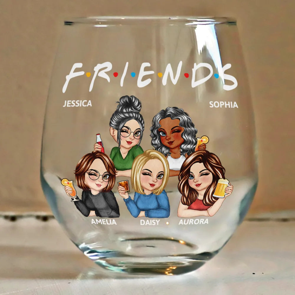 Gift For Bestie, Gifts For Colleagues, Gift For Sisters - Besties Sisters Friends Turban Women - Personalized Stemless Wine Glass