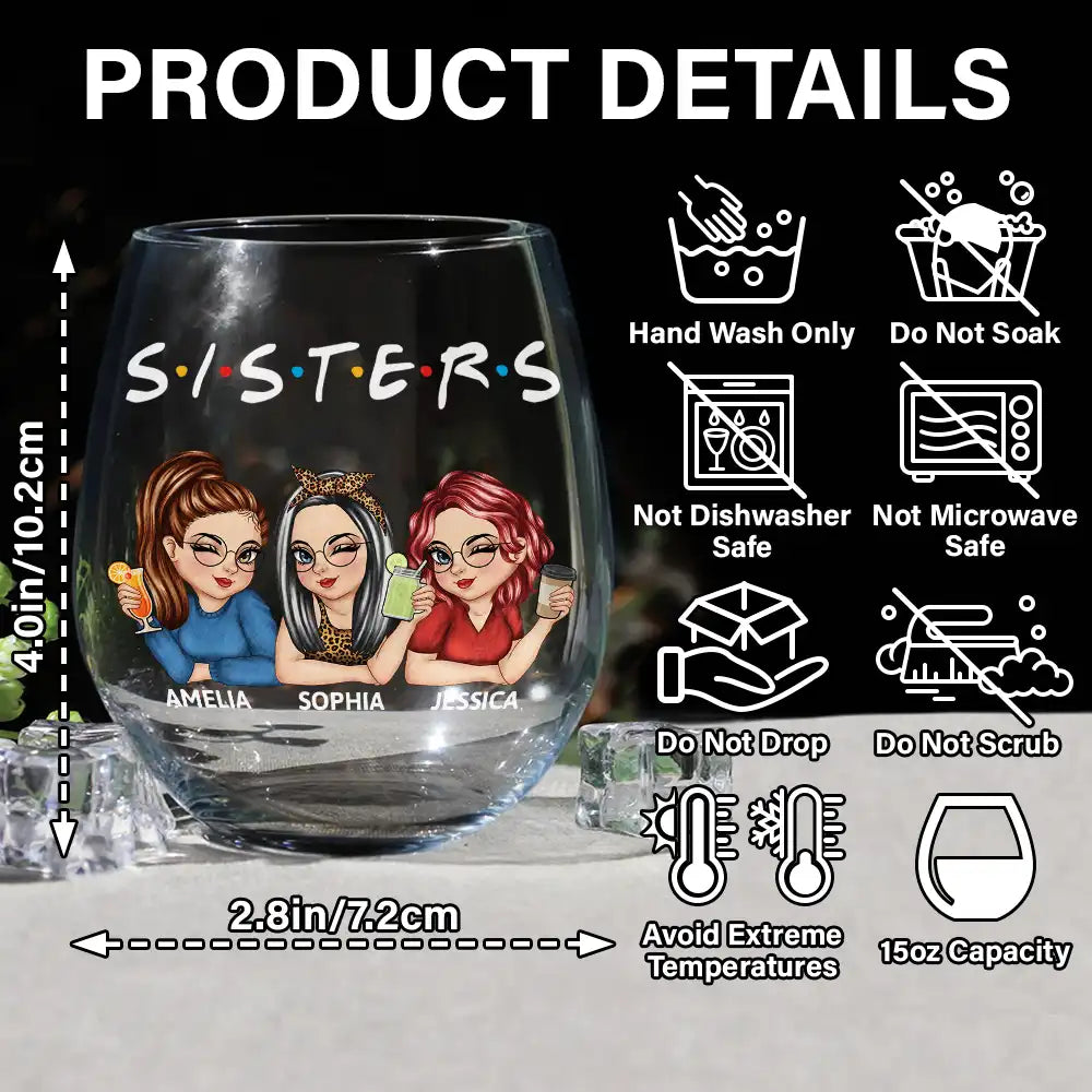 Gift For Bestie, Gifts For Colleagues, Gift For Sisters - Besties Sisters Friends Turban Women - Personalized Stemless Wine Glass