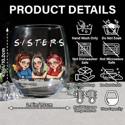 Gift For Bestie, Gifts For Colleagues, Gift For Sisters - Besties Sisters Friends Turban Women - Personalized Stemless Wine Glass