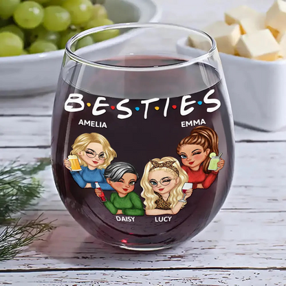 Besties Sisters Friends Turban Women - Personalized Stemless Wine Glass