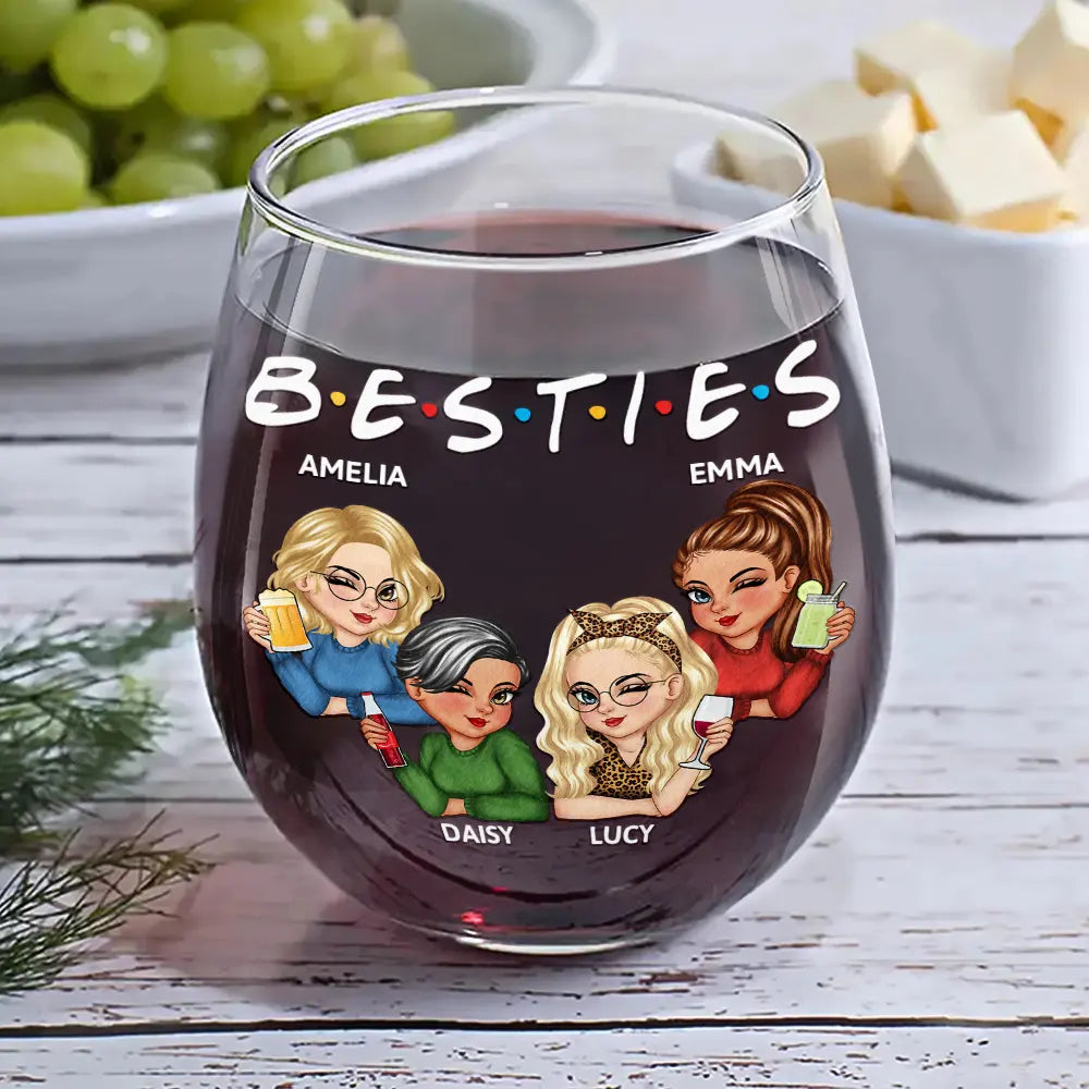 Gift For Bestie, Gifts For Colleagues, Gift For Sisters - Besties Sisters Friends Turban Women - Personalized Stemless Wine Glass