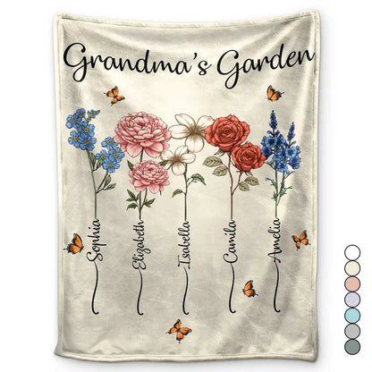 Grandma's Garden Birth Flower Bouquet - Personalized Fleece Blanket, Sherpa Blanket