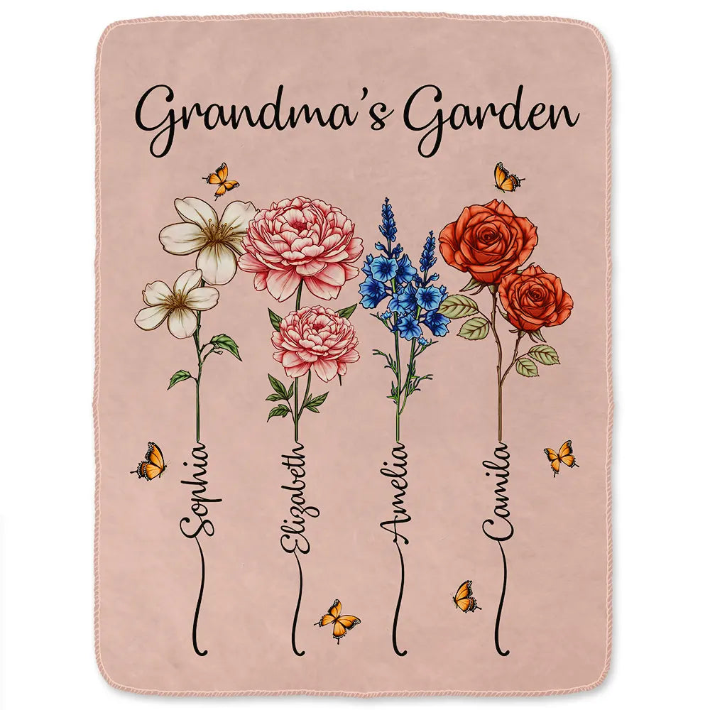 Grandma's Garden Birth Flower Bouquet - Personalized Fleece Blanket, Sherpa Blanket