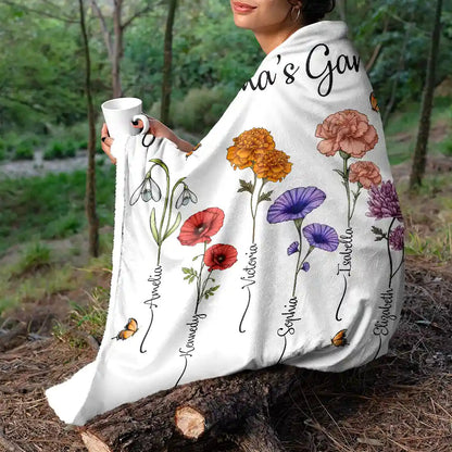 Grandma's Garden Birth Flower Bouquet - Personalized Fleece Blanket, Sherpa Blanket