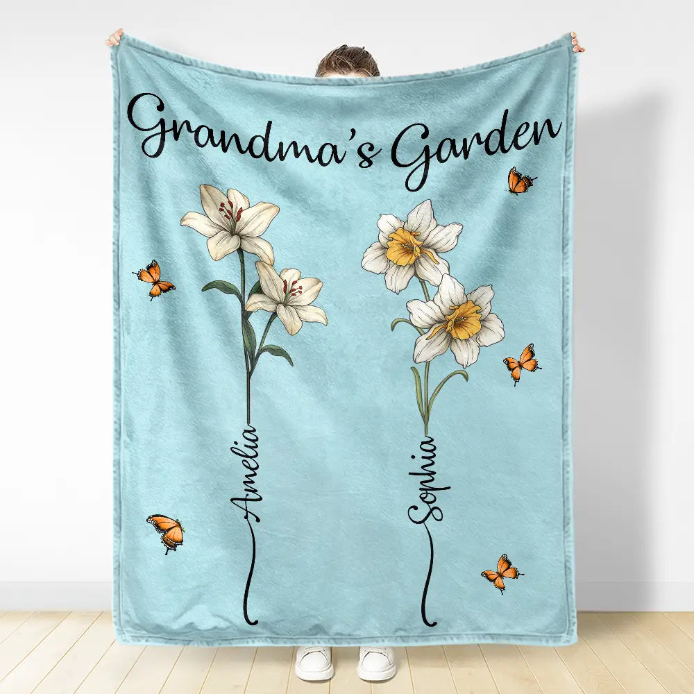 Grandma's Garden Birth Flower Bouquet - Personalized Fleece Blanket, Sherpa Blanket